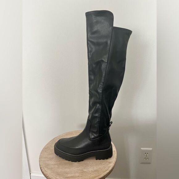 Sam Edelman Lerue Over The Knee Stretch Side Zip Lug Combat Boots Black NWOB - Picture 7 of 13